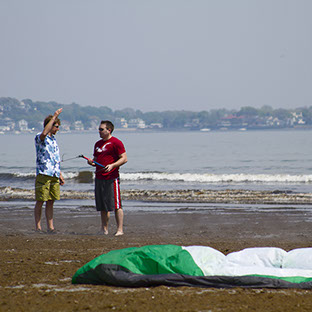 George I. Pare' of True Progression Kiteboarding teaching on Long Beach in Nahant.